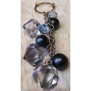 Faceted Beads bag charm Purse Brooch pin Silver Handmade Light blue navy dangle